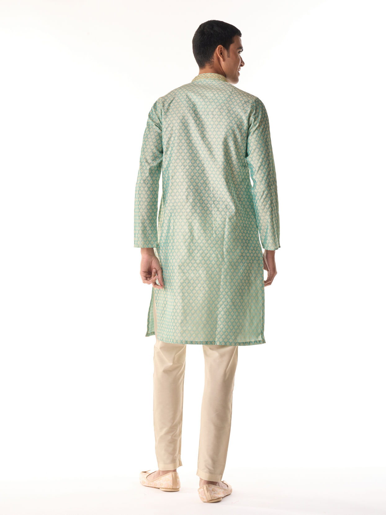 Manyavar Men Sea Green Jacquard Kurta Pajama