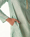 Manyavar Men Sea Green Jacquard Kurta Pajama