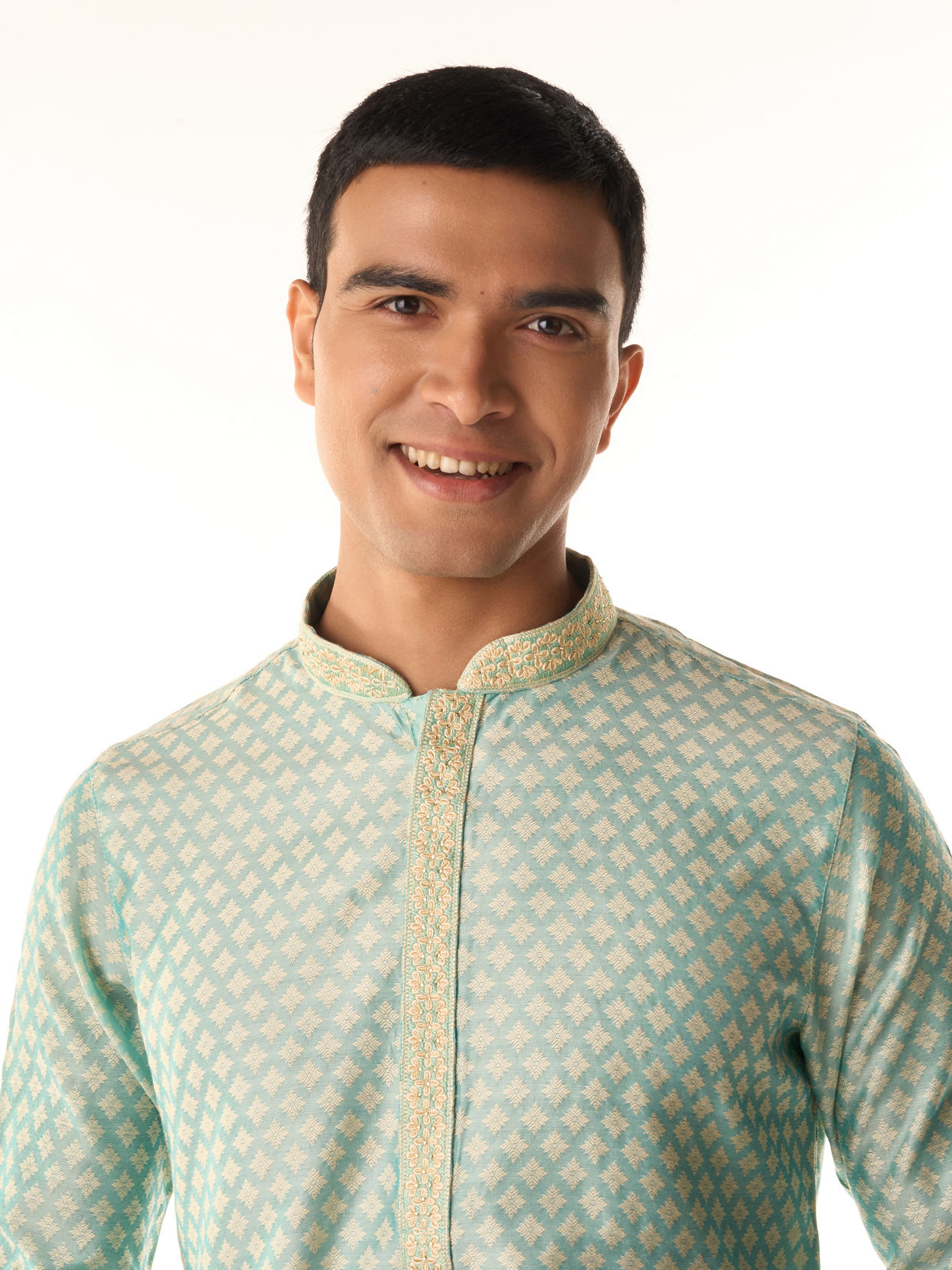 Manyavar Men Sea Green Jacquard Kurta Pajama