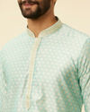 alt message - Manyavar Men Sea Green Jacquard Kurta Pajama image number 1