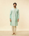 alt message - Manyavar Men Sea Green Jacquard Kurta Pajama image number 2