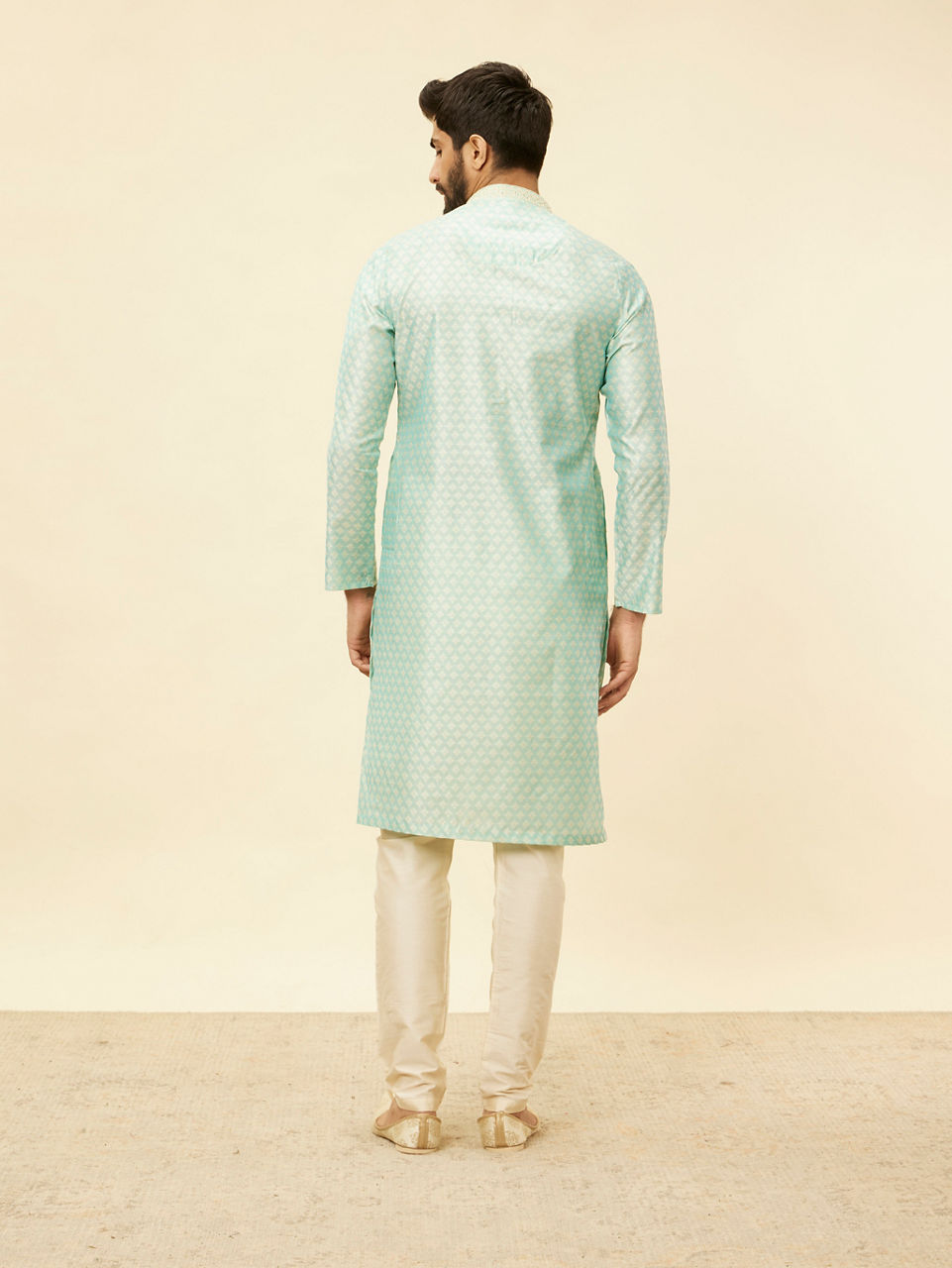 Manyavar Men Sea Green Jacquard Kurta Pajama