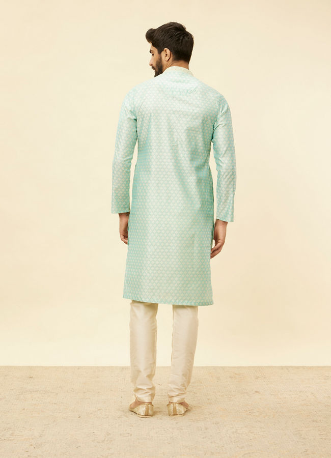 alt message - Manyavar Men Sea Green Jacquard Kurta Pajama image number 5