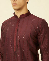 Manyavar Men Windsor Wine Floral String Patterned Kurta Set