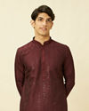 Manyavar Men Windsor Wine Floral String Patterned Kurta Set image number 0