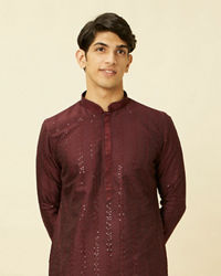 Manyavar Men Windsor Wine Floral String Patterned Kurta Set