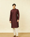 Manyavar Men Windsor Wine Floral String Patterned Kurta Set