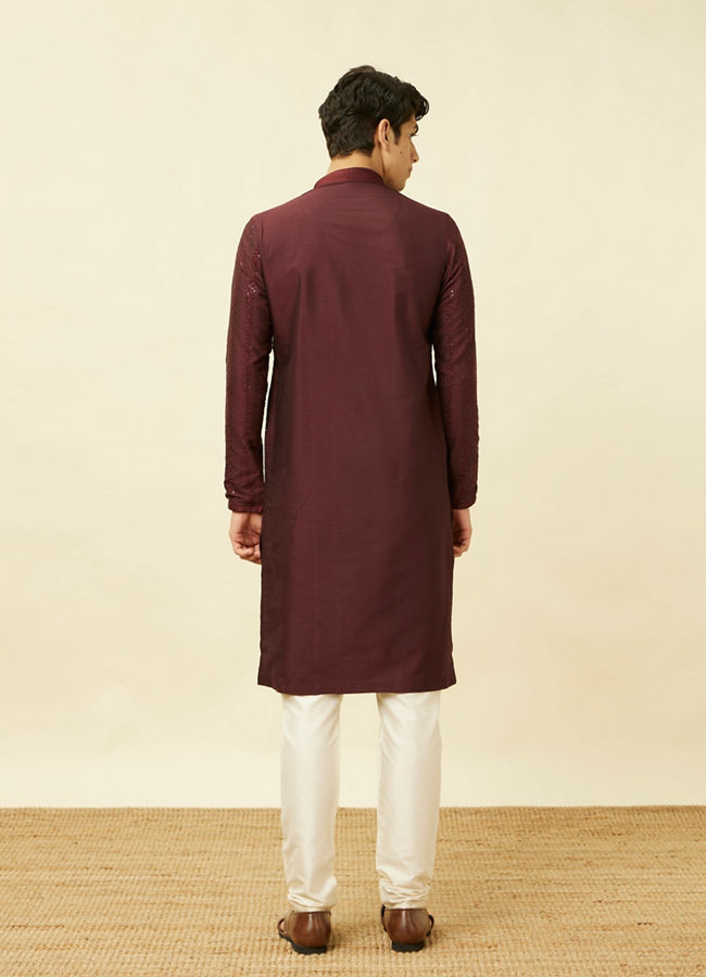 Manyavar Men Windsor Wine Floral String Patterned Kurta Set