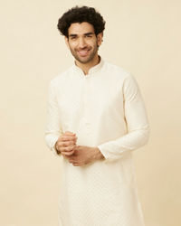 Manyavar Men Off White Diamond Patterned Kurta Set