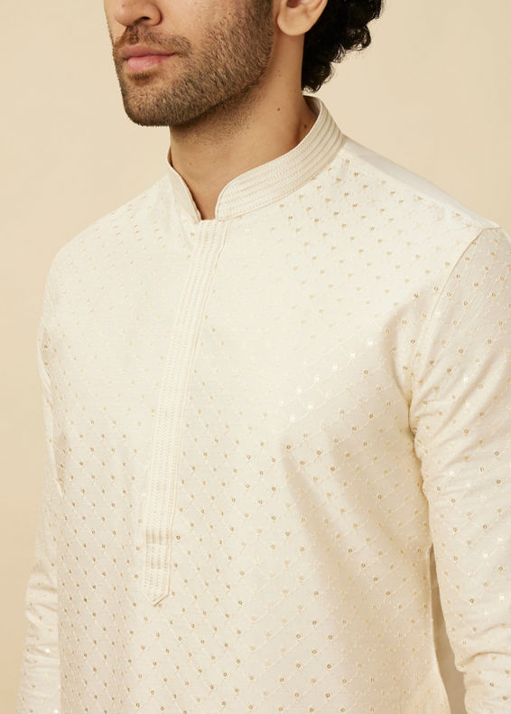 Manyavar Men Off White Diamond Patterned Kurta Set