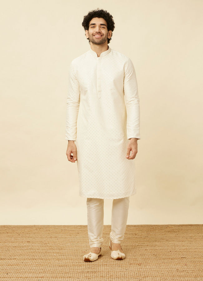 Manyavar Men Off White Diamond Patterned Kurta Set