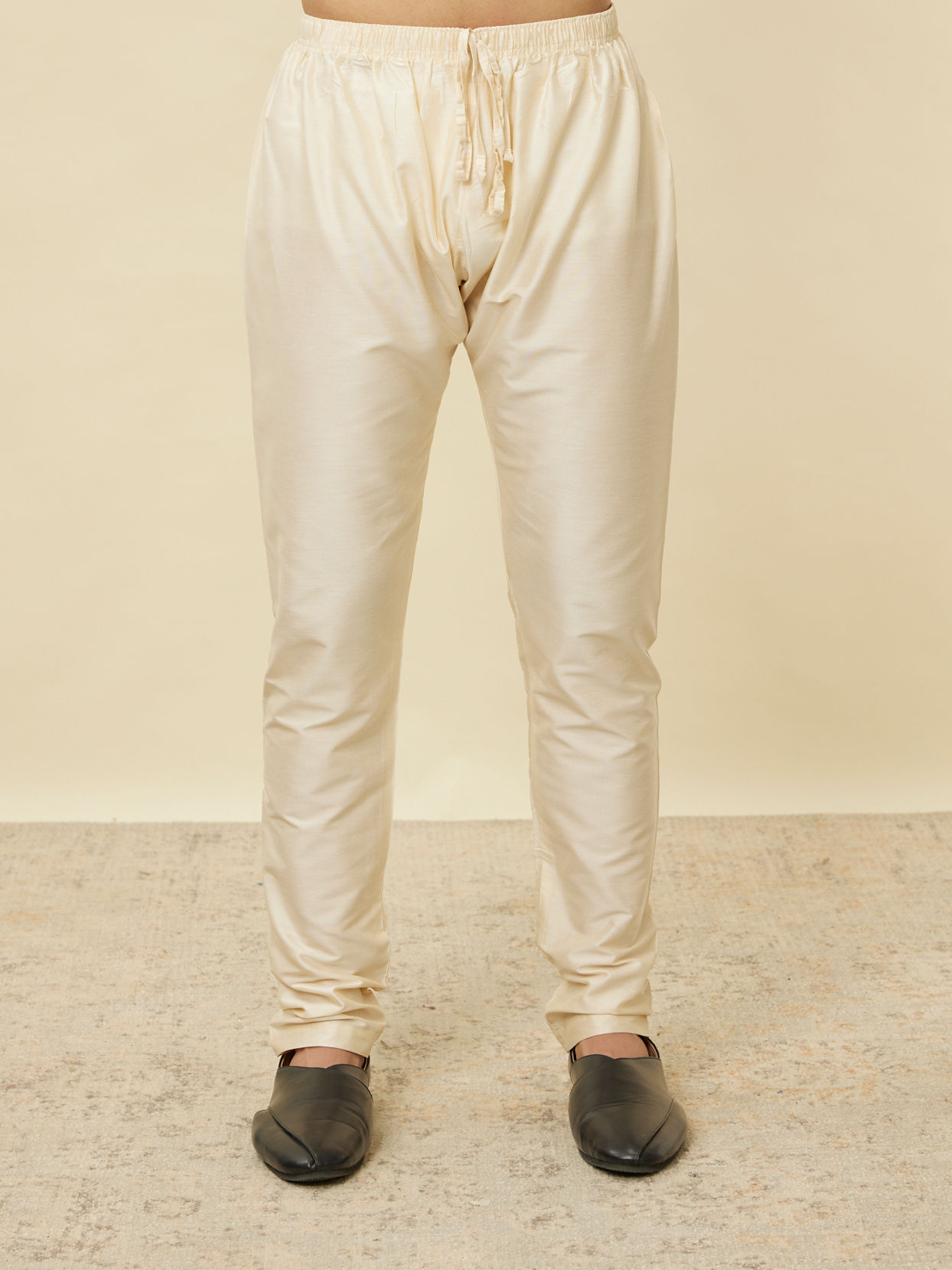 Manyavar Men Coconut Cream Embroidered Neckline Kurta Set