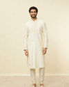 Manyavar Men Coconut Cream Embroidered Neckline Kurta Set