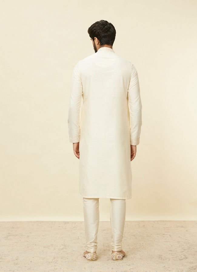 Manyavar Men Coconut Cream Embroidered Neckline Kurta Set