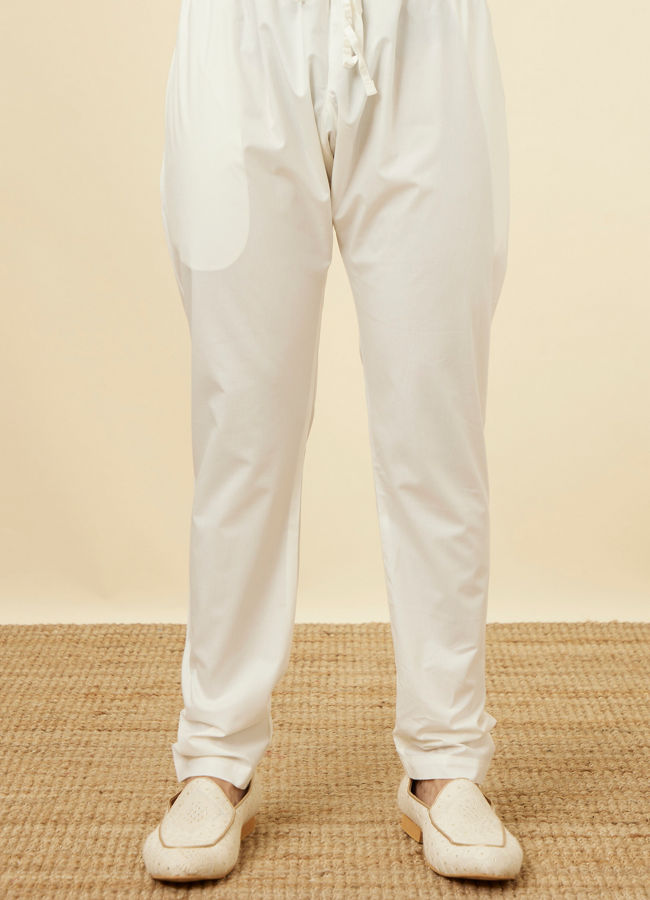 Manyavar Men Light Cream Thread Embroidered Kurta Pajama