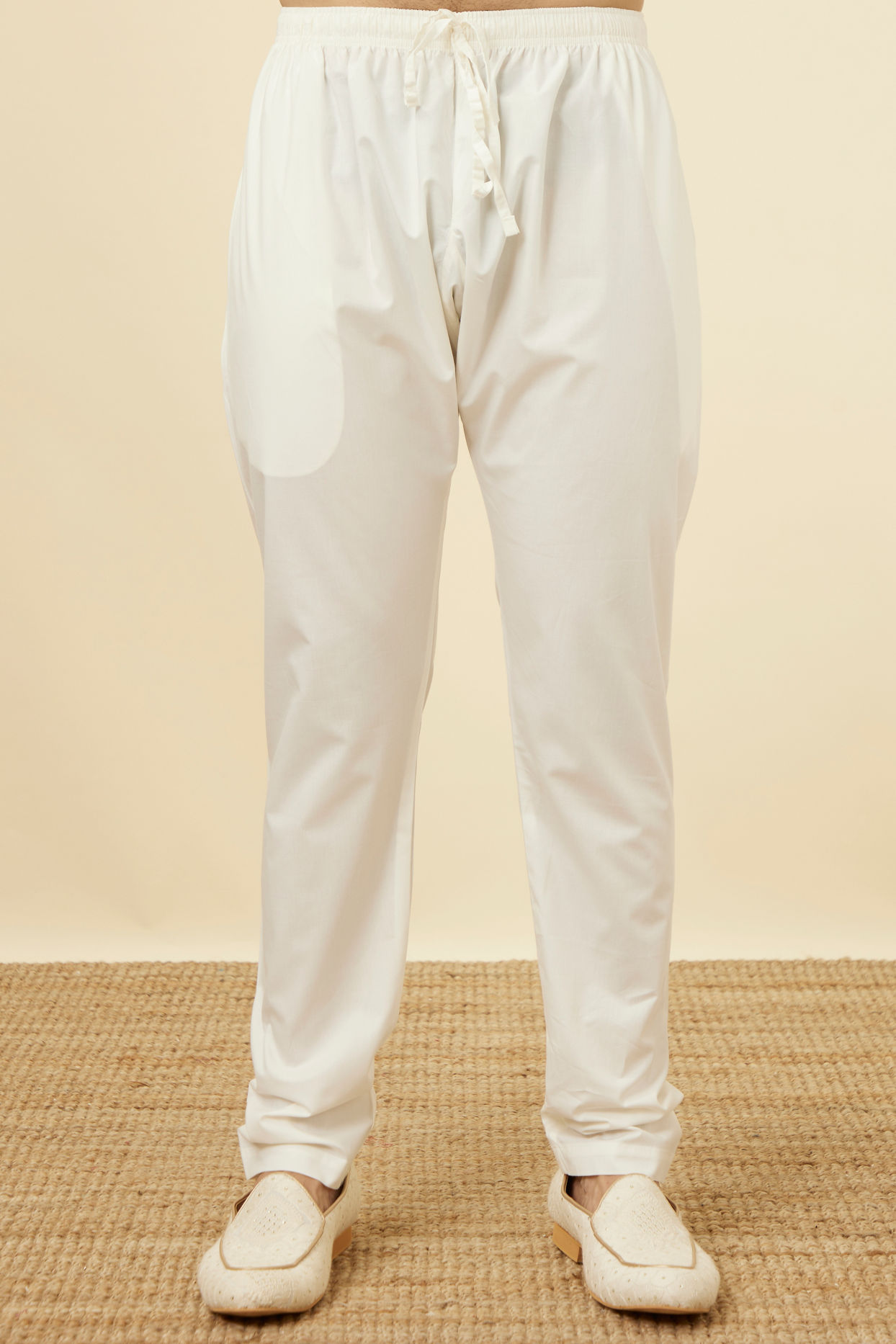 Manyavar Men Light Cream Thread Embroidered Kurta Pajama
