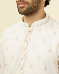 Manyavar Men Light Cream Thread Embroidered Kurta Pajama