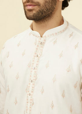 Light Cream Thread Embroidered Kurta Pajama image number 1
