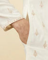 Manyavar Men Light Cream Thread Embroidered Kurta Pajama