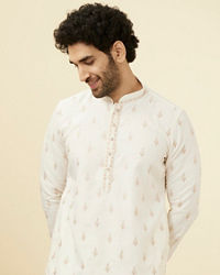 Manyavar Men Light Cream Thread Embroidered Kurta Pajama