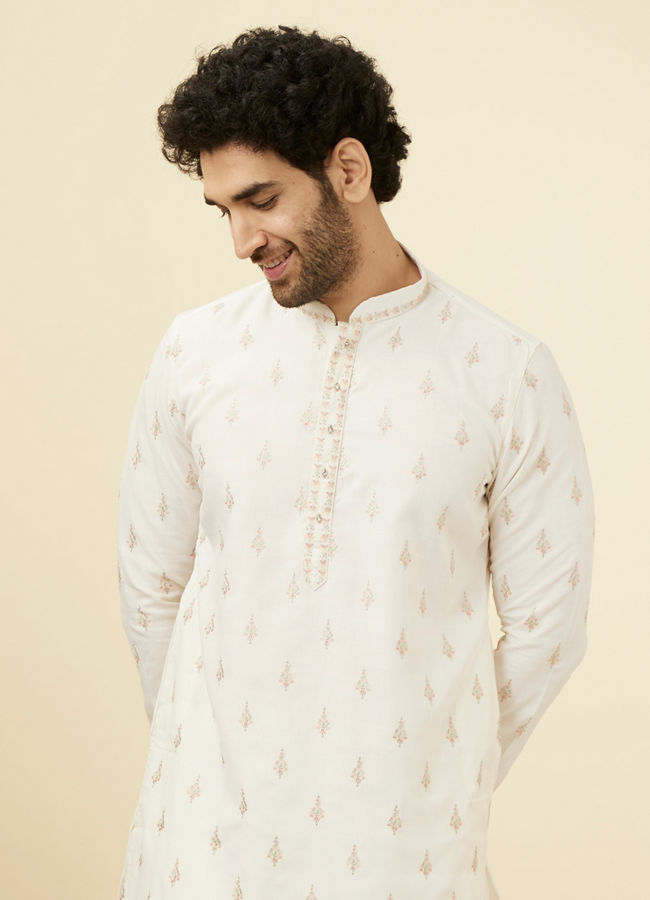 Light Cream Thread Embroidered Kurta Pajama image number 0