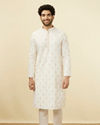 Manyavar Men Light Cream Thread Embroidered Kurta Pajama