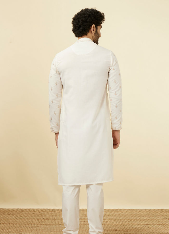 Manyavar Men Light Cream Thread Embroidered Kurta Pajama
