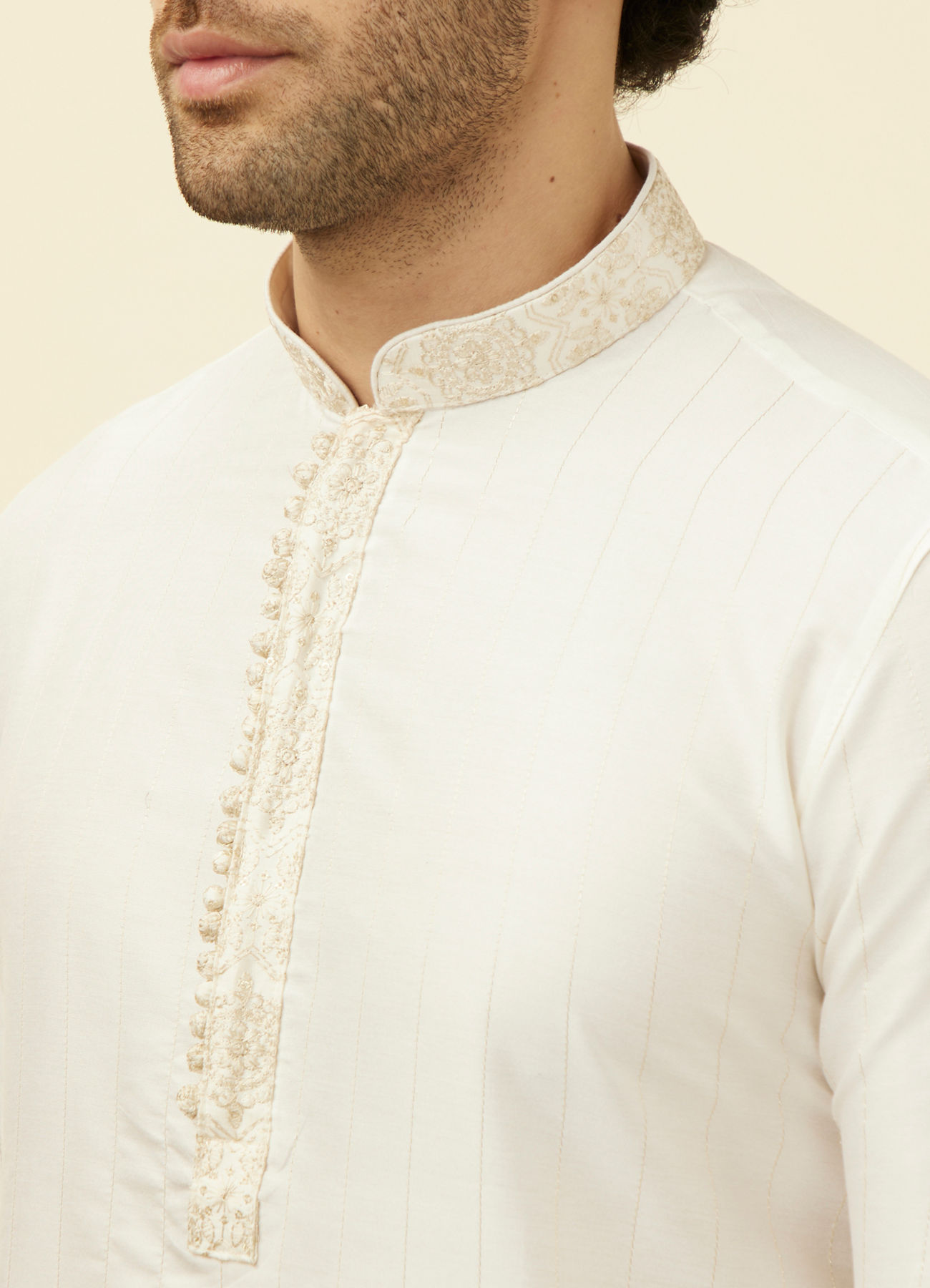 Manyavar Men Powder White Festive Kurta Pajama