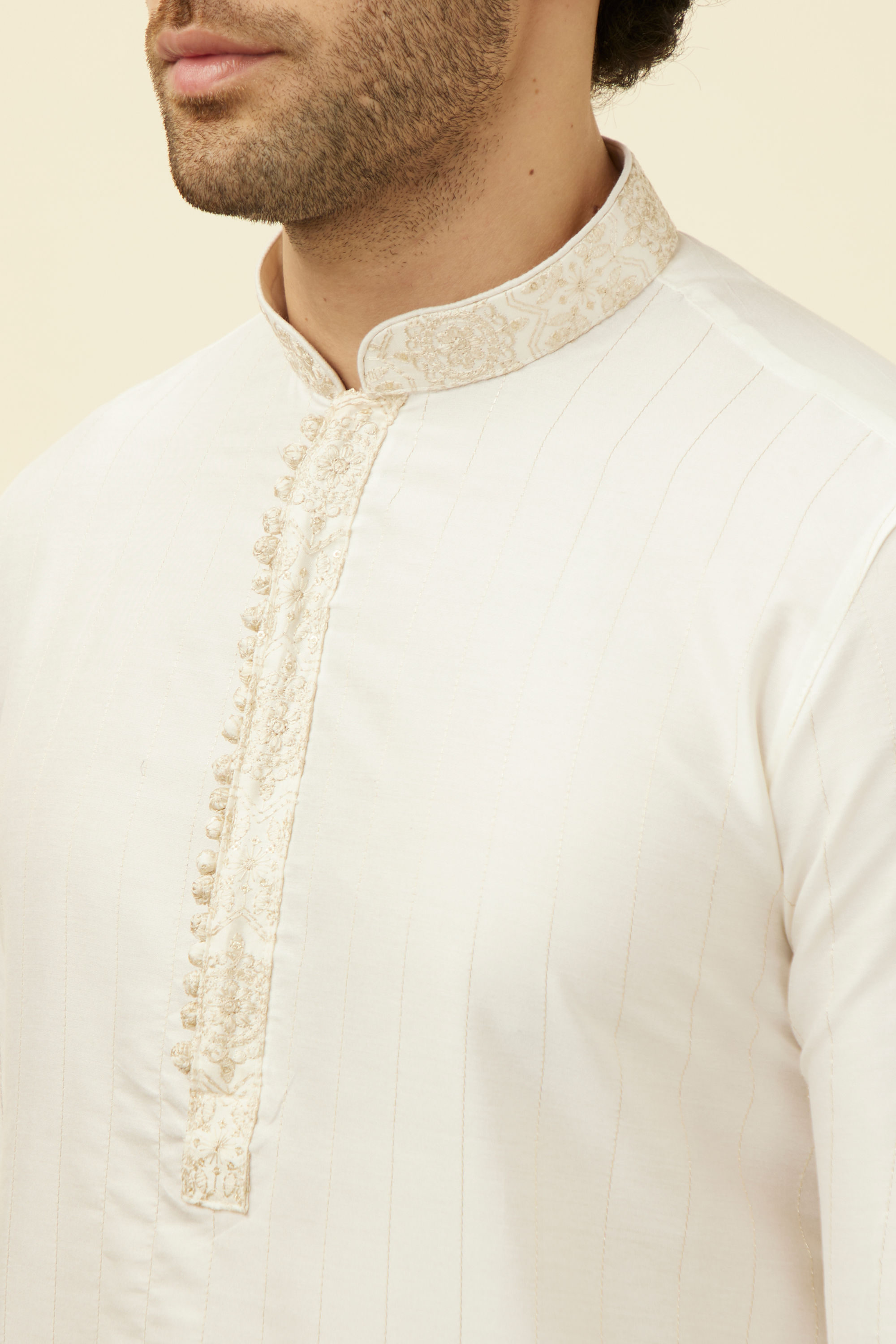 Manyavar Men Powder White Festive Kurta Pajama