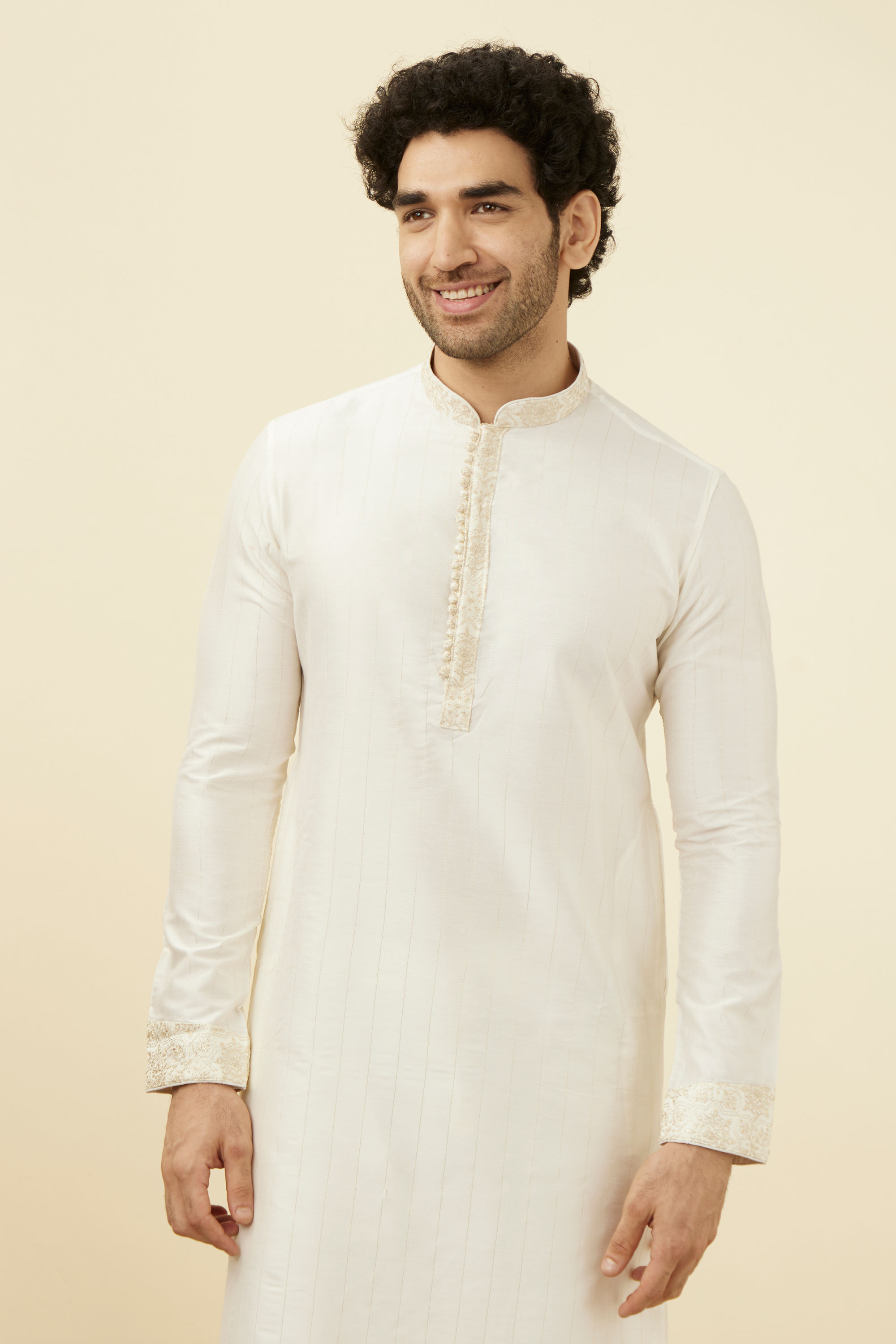 Manyavar Men Powder White Festive Kurta Pajama