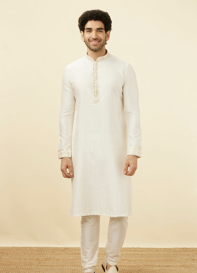 Manyavar Men Powder White Festive Kurta Pajama