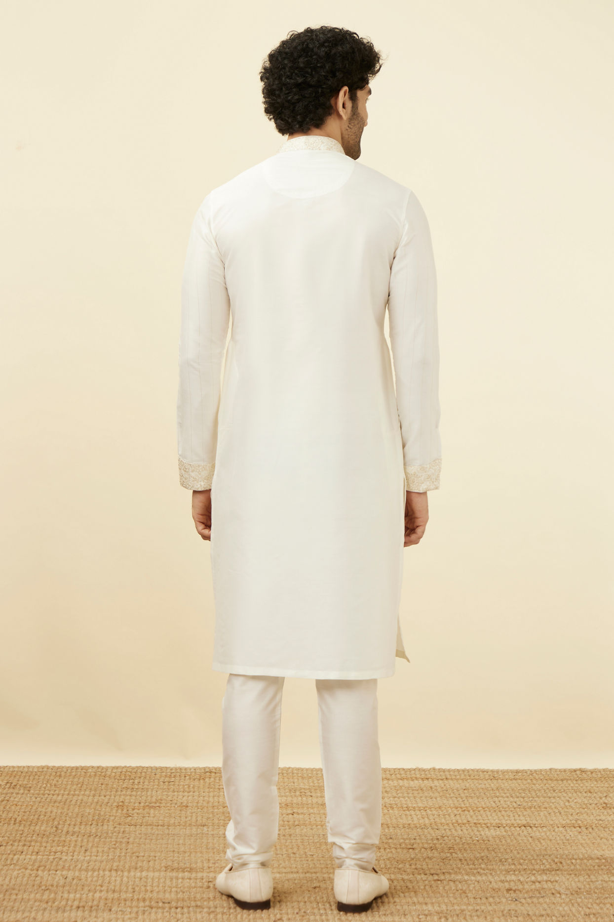 Manyavar Men Powder White Festive Kurta Pajama