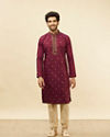Manyavar Men Maroon Fern and Buta Embroidered Kurta Set