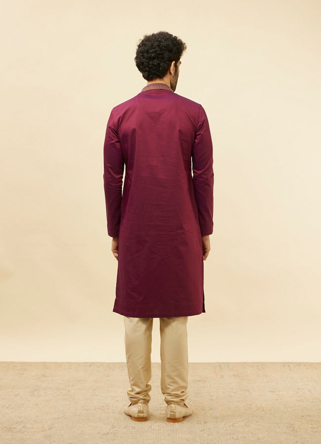 Manyavar Men Maroon Fern and Buta Embroidered Kurta Set