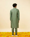 Manyavar Men Hunter Green Placket Detailed Kurta