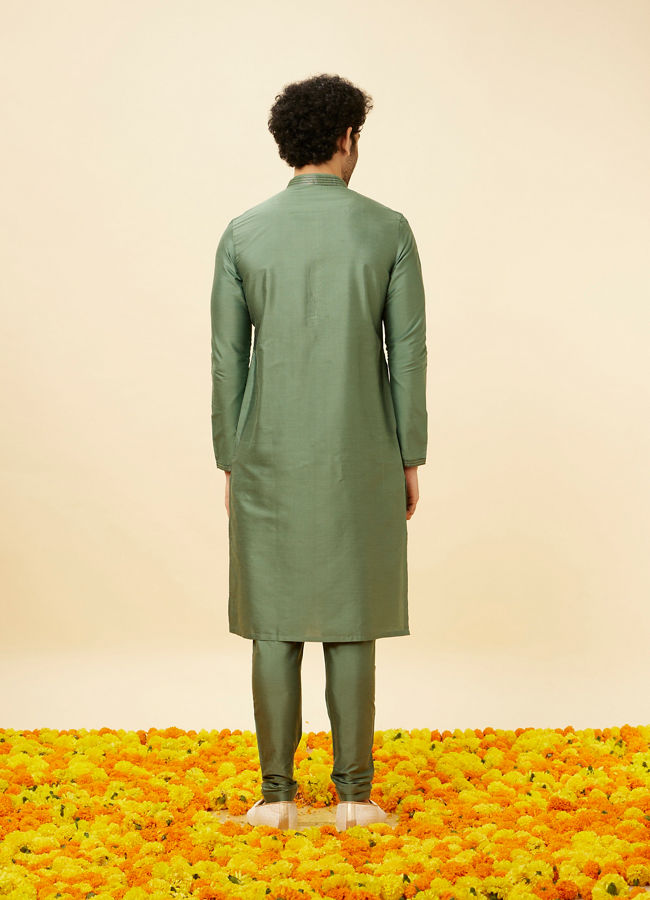 Manyavar Men Hunter Green Placket Detailed Kurta