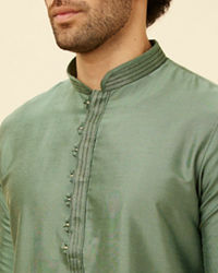 Manyavar Men Hunter Green Placket Detailed Kurta