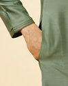 Manyavar Men Hunter Green Placket Detailed Kurta image number 3