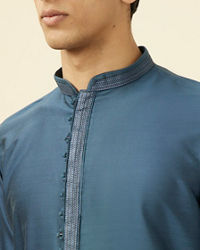 Manyavar Men Steel Blue Sold Kurta Pajama