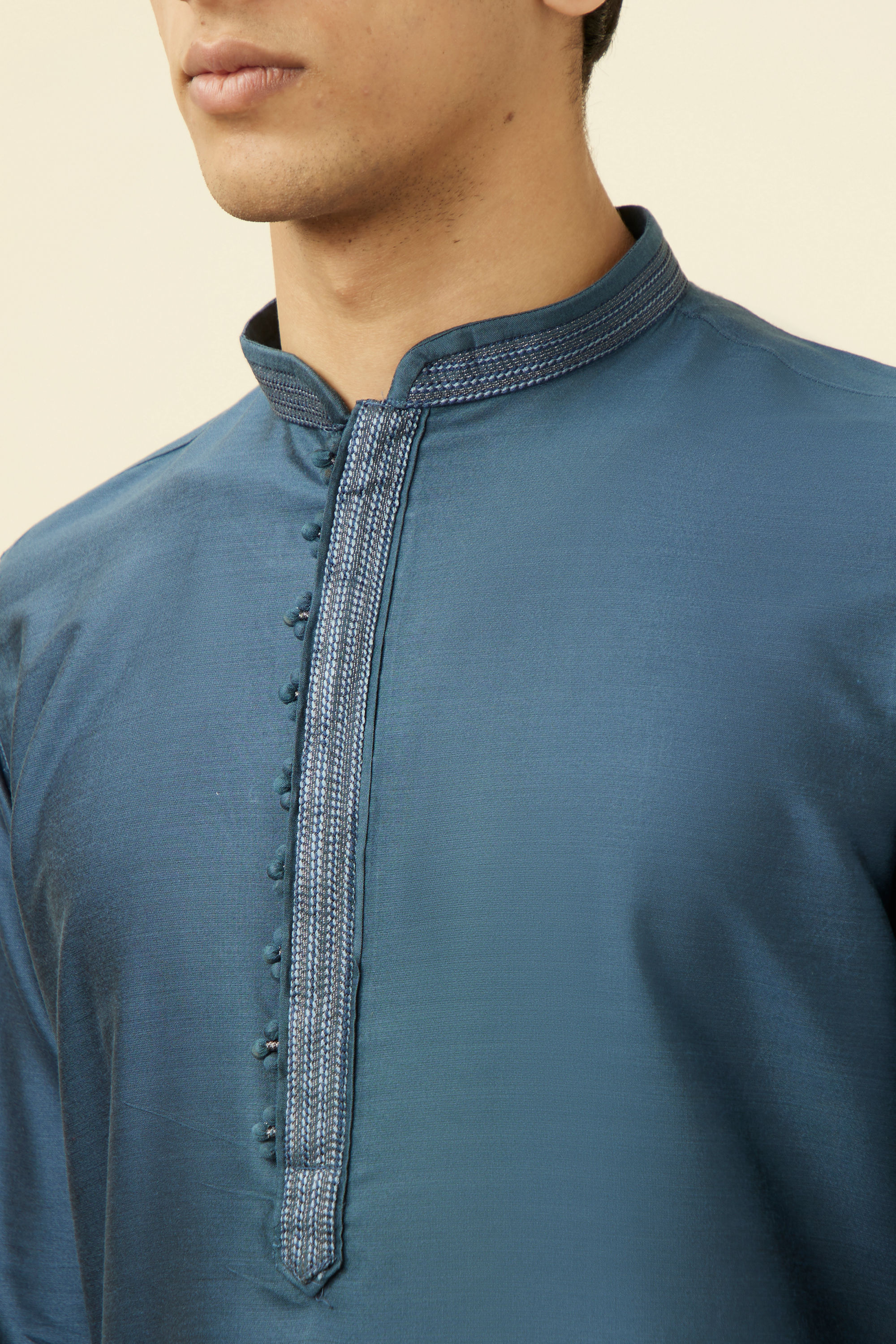 Manyavar Men Steel Blue Sold Kurta Pajama