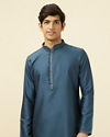 Manyavar Men Steel Blue Sold Kurta Pajama image number 0