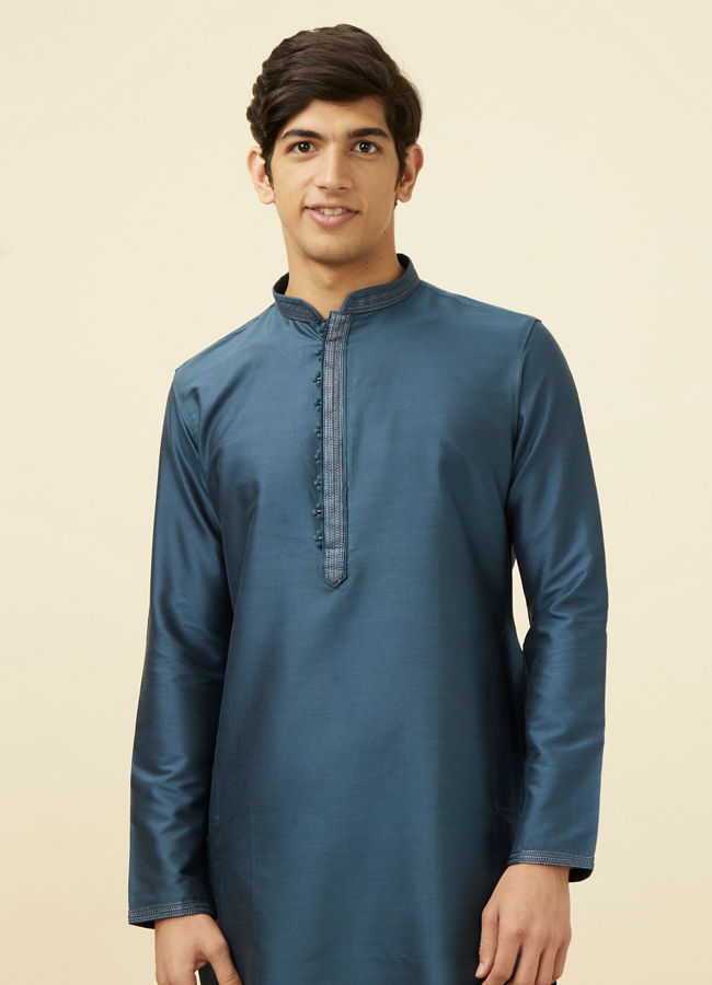 Manyavar Men Steel Blue Sold Kurta Pajama image number 0