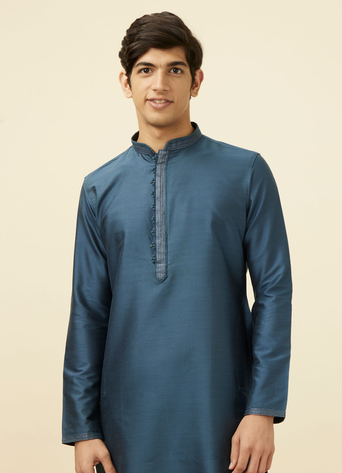 Manyavar Men Steel Blue Sold Kurta Pajama