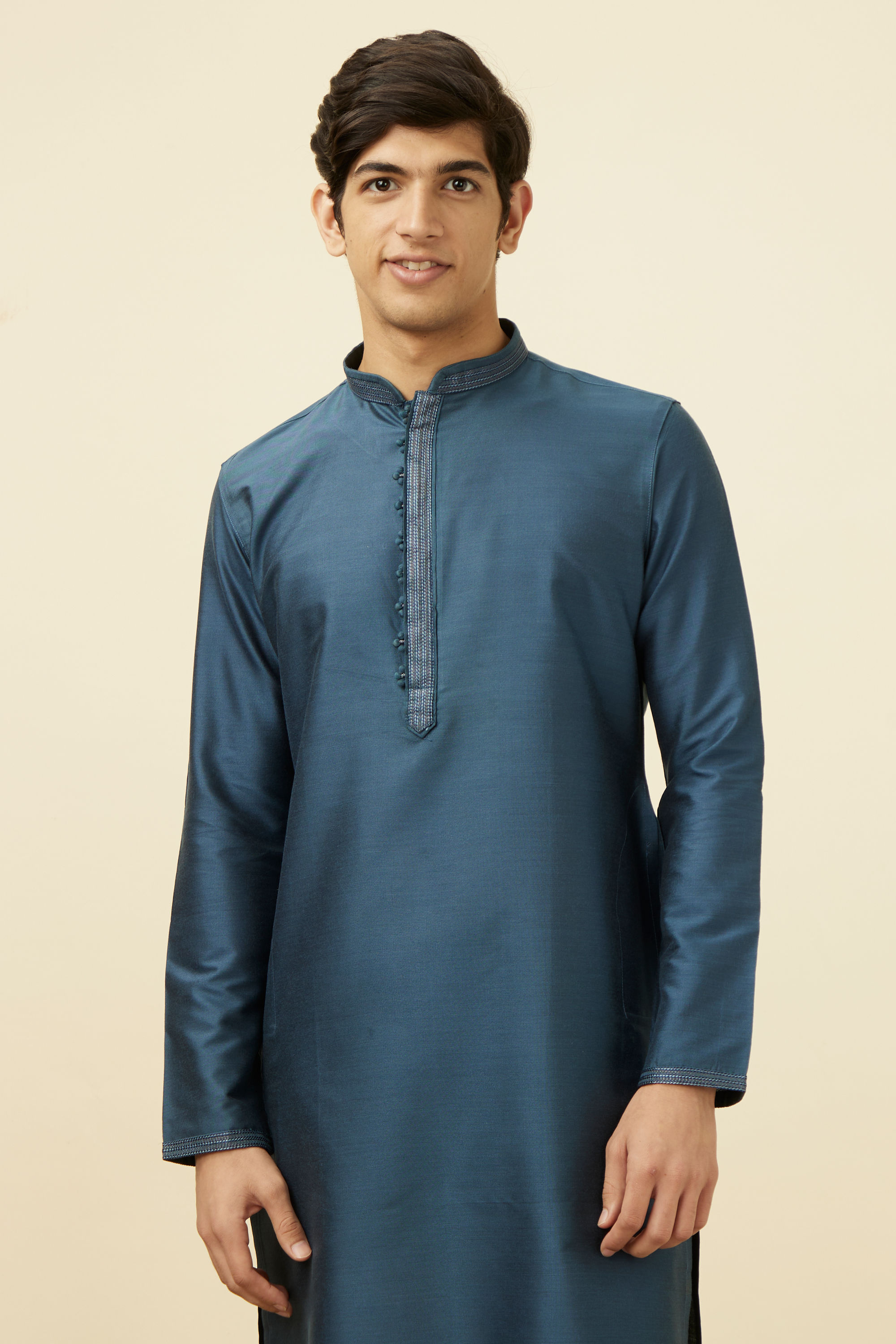 Manyavar Men Steel Blue Sold Kurta Pajama