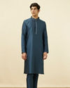 Manyavar Men Steel Blue Sold Kurta Pajama image number 2