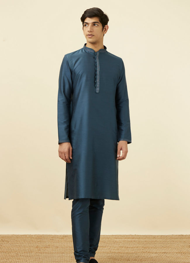 Manyavar Men Steel Blue Sold Kurta Pajama image number 2