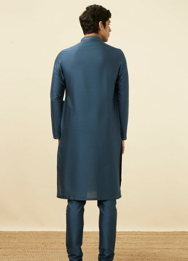 Manyavar Men Steel Blue Sold Kurta Pajama image number 5