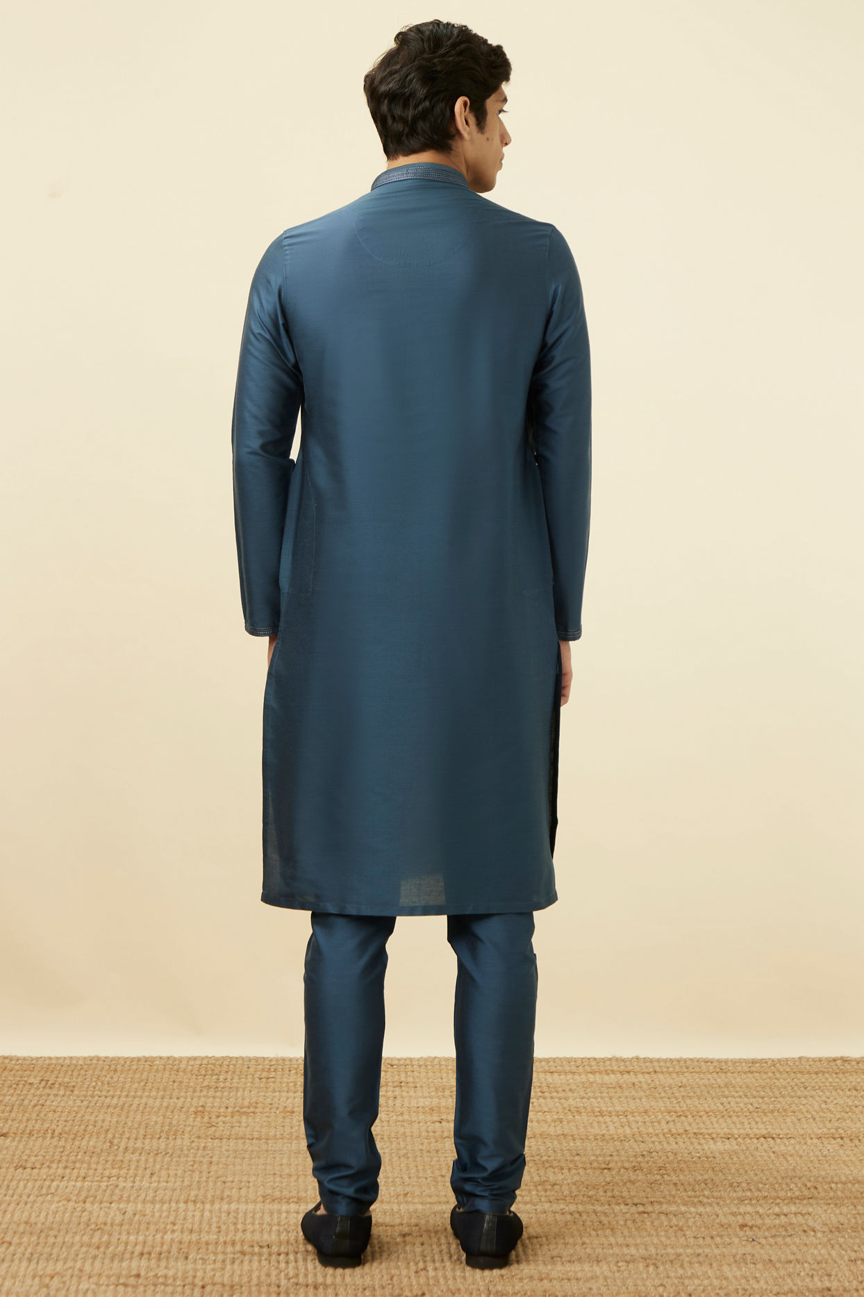 Manyavar Men Steel Blue Sold Kurta Pajama