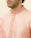 Manyavar Men Salmon Pink Solid Kurta Pajama image number 1