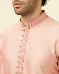 Manyavar Men Salmon Pink Solid Kurta Pajama